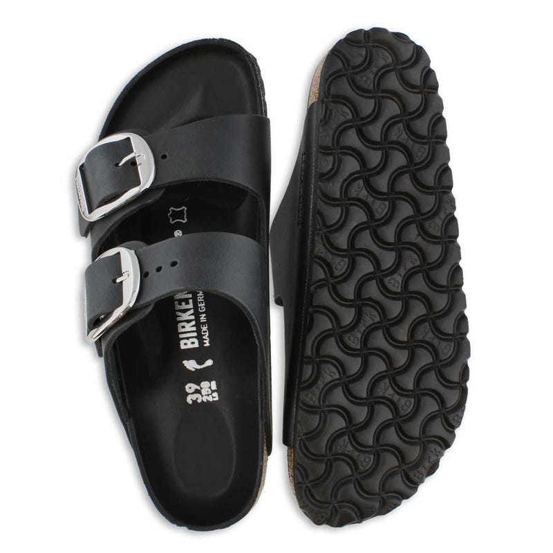 Sandale étroite en cuir huilé à grosses boucles ARIZONA BIG BUCKLE, noir, femmes - Étroite