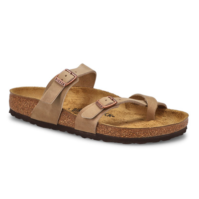Lds Mayari Oiled Leather Toe Loop Sandal - Tobacco