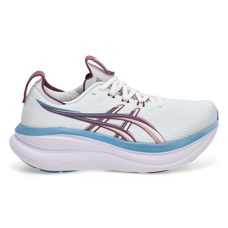 Baskets de performance GEL-NIMBUS 28, velours pourpre/bleu arctique, femmes - LARGE