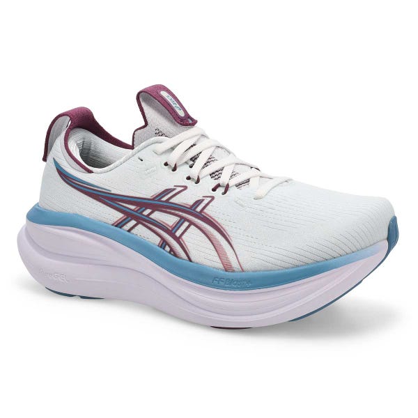 Baskets de performance GEL-NIMBUS 28, velours pourpre/bleu arctique, femmes - LARGE