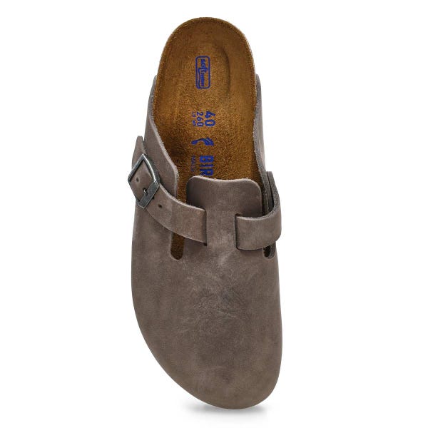 Sabot étroit en cuir huilé à assise souple BOSTON SOFT FOOTBED, fer, femmes