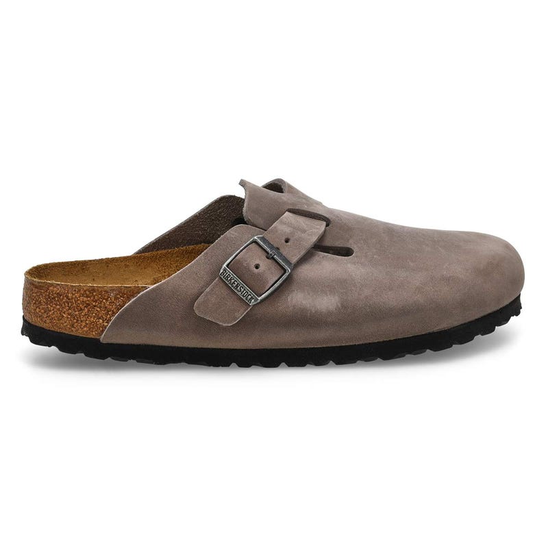 Sabot étroit en cuir huilé à assise souple BOSTON SOFT FOOTBED, fer, femmes