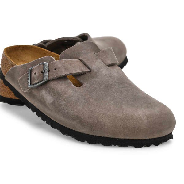 Sabot étroit en cuir huilé à assise souple BOSTON SOFT FOOTBED, fer, femmes