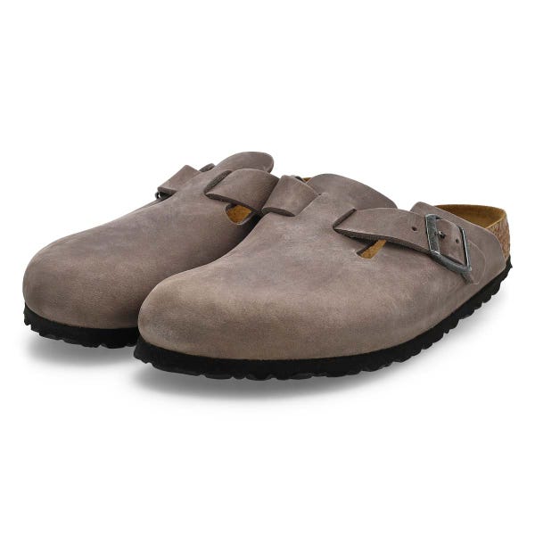 Sabot étroit en cuir huilé à assise souple BOSTON SOFT FOOTBED, fer, femmes