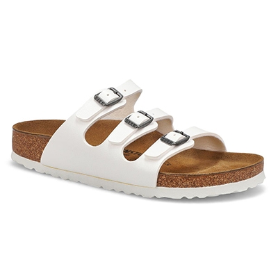 Lds Florida Birko-Flor 3 Strap Narrow Sandal - White