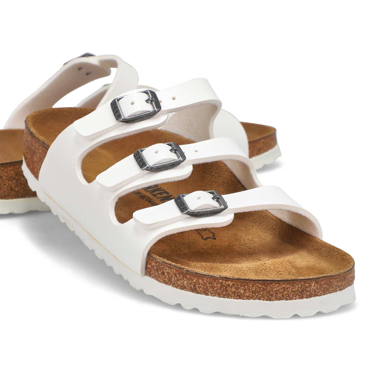 Women's Florida Birko-Flor 3 Strap Narrow Sandal - White