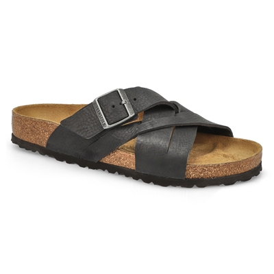 Mns Lugano Oiled Leather Slide Sandal - Black