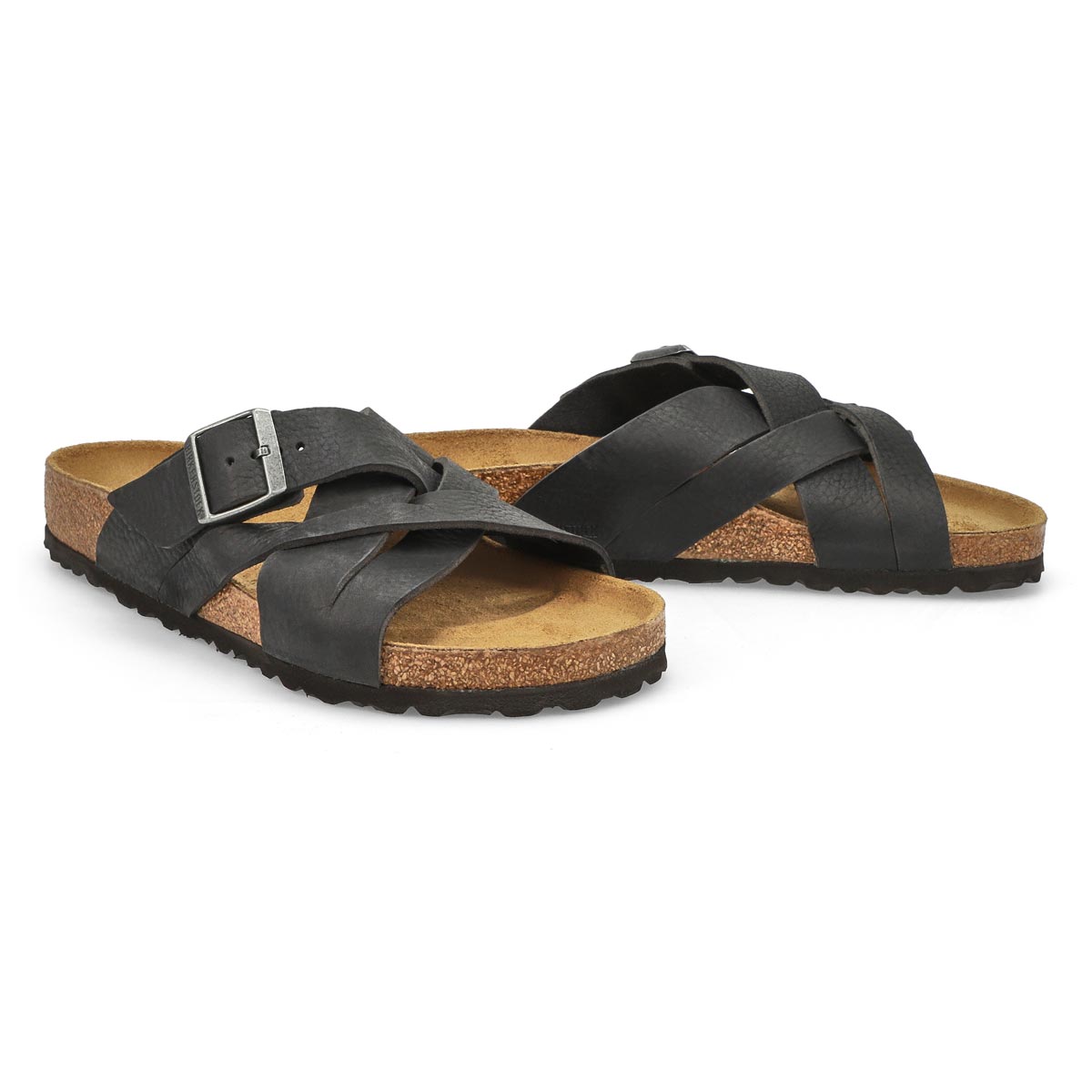 Men's Lugano Oiled Leather Slide Sandal - Black