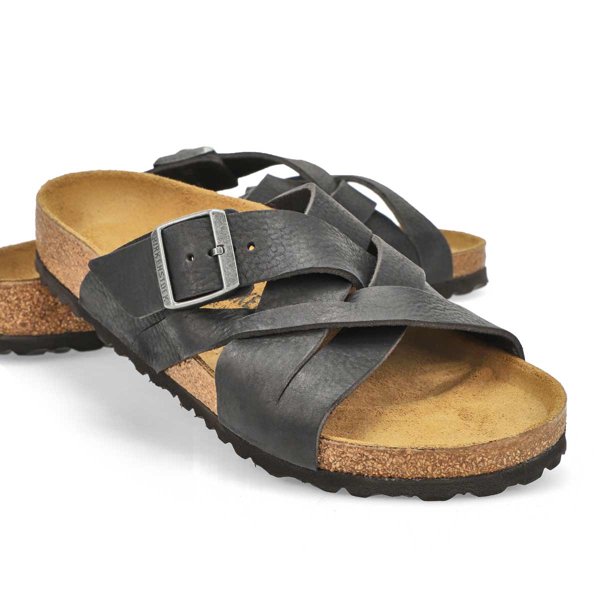 Men's Lugano Oiled Leather Slide Sandal - Black