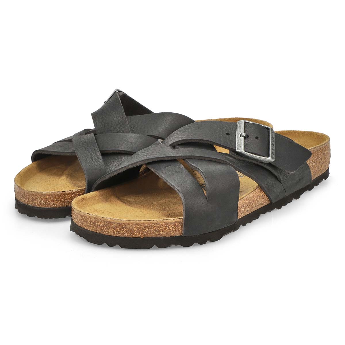 Men's Lugano Oiled Leather Slide Sandal - Black