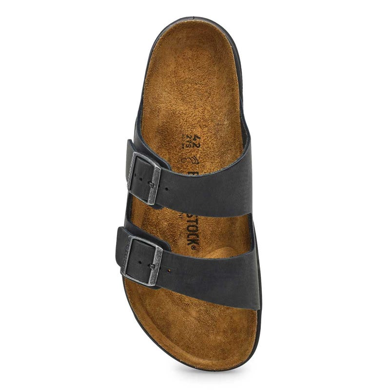 Men's Arizona Rugged Oiled Leather 2 Strap Sandal - Black