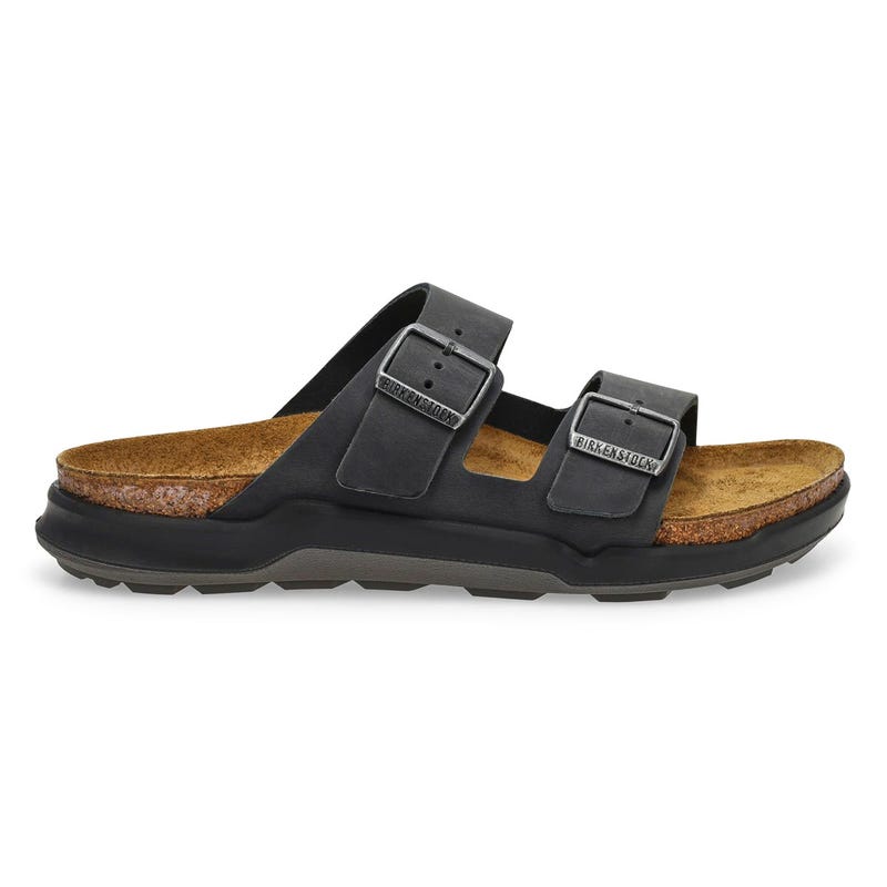 Men's Arizona Rugged Oiled Leather 2 Strap Sandal - Black