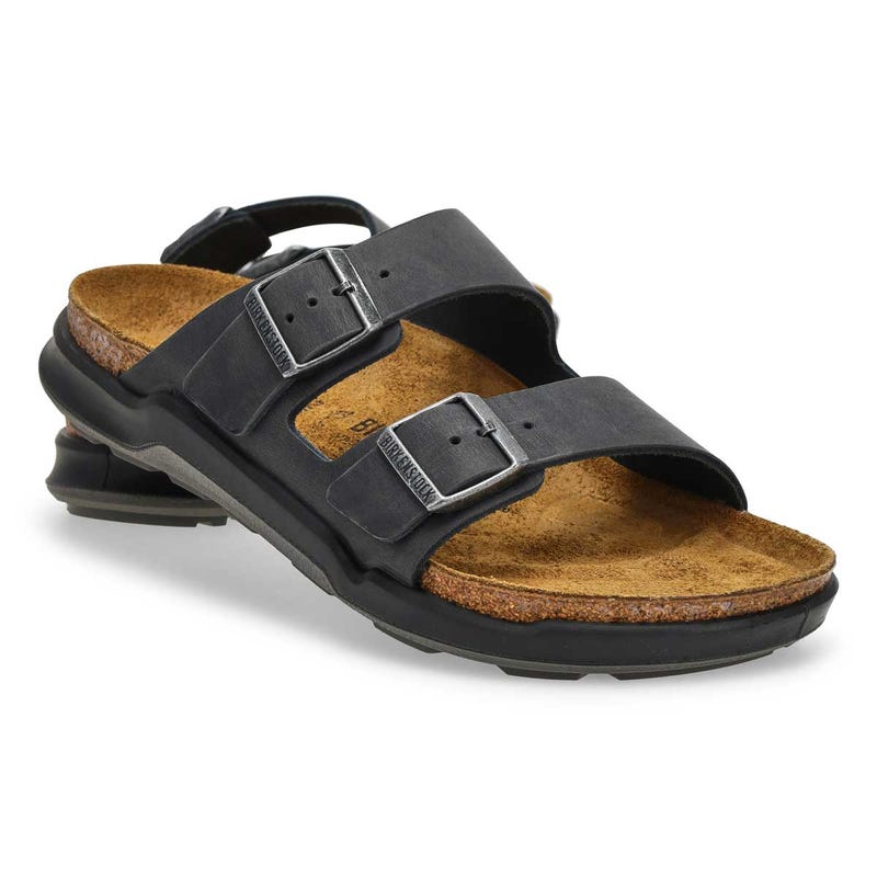 Men's Arizona Rugged Oiled Leather 2 Strap Sandal - Black