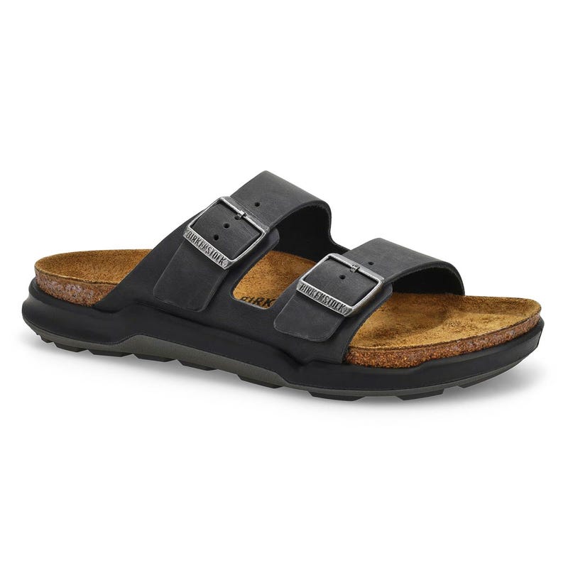 Men's Arizona Rugged Oiled Leather 2 Strap Sandal - Black