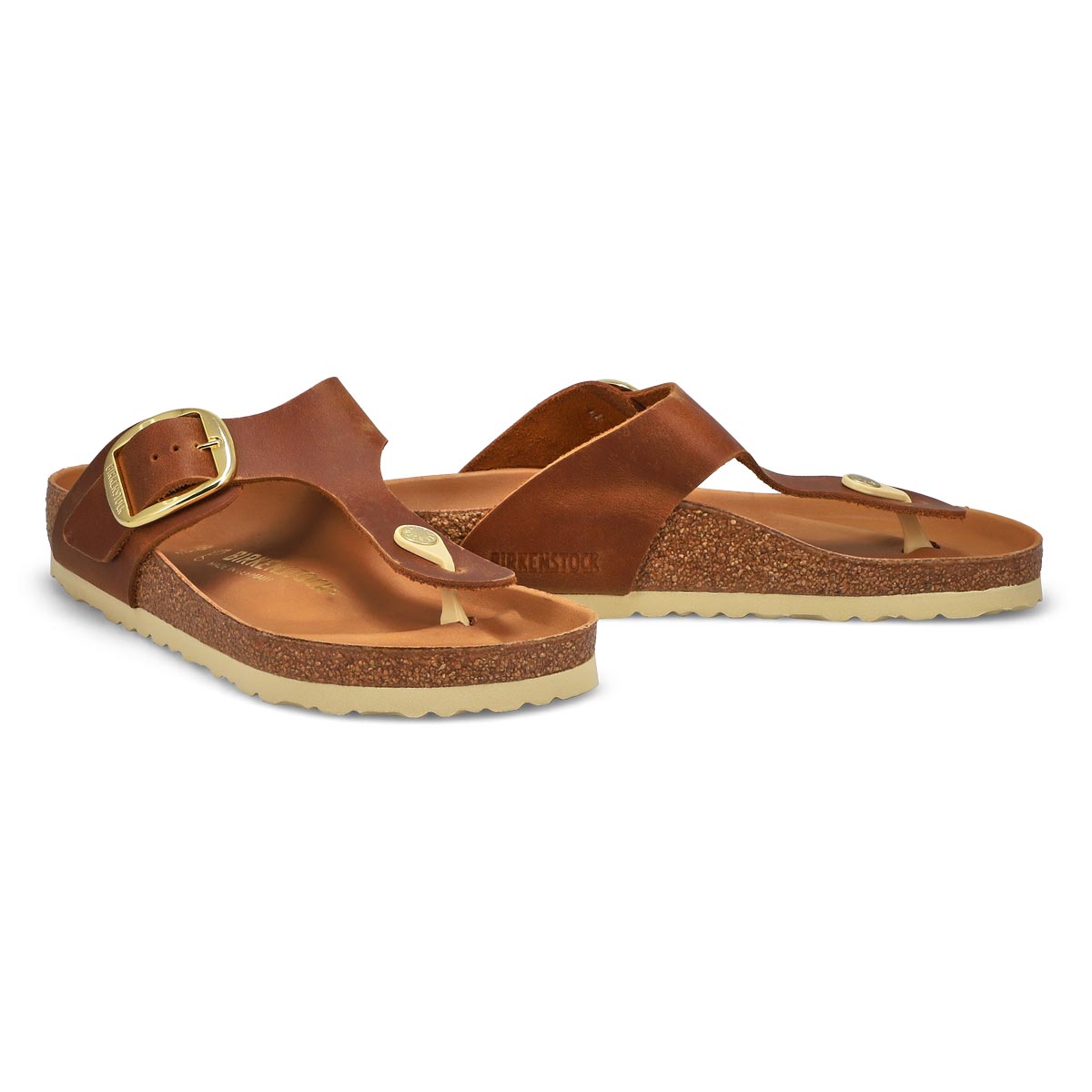 Women's Gizeh Big Buckle Oiled Leather Thong Sandal - Cognac