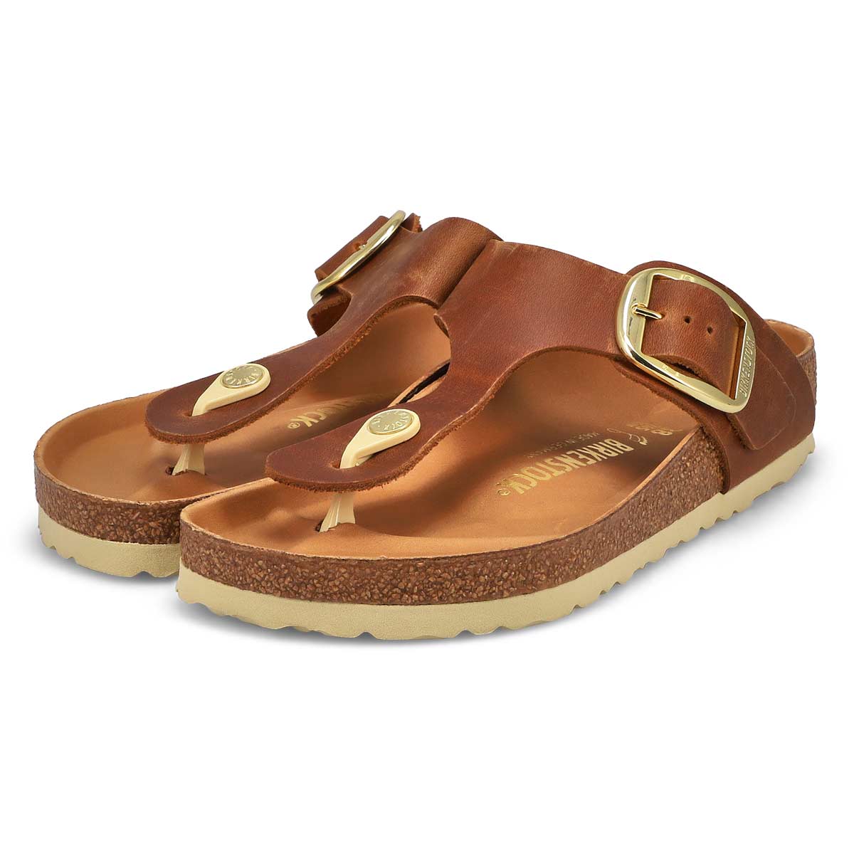 Women's Gizeh Big Buckle Oiled Leather Thong Sandal - Cognac