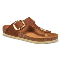 Women's Gizeh Big Buckle Oiled Leather Thong Sandal - Cognac