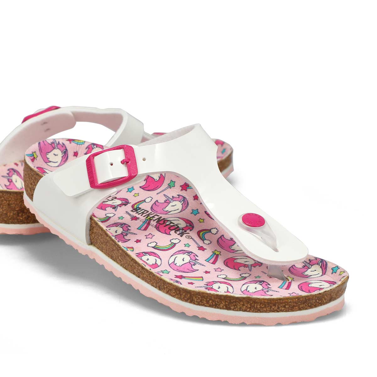 Girls' Gizeh Birko-Flor Patent Thong Narrow Sandal - Unicorn White