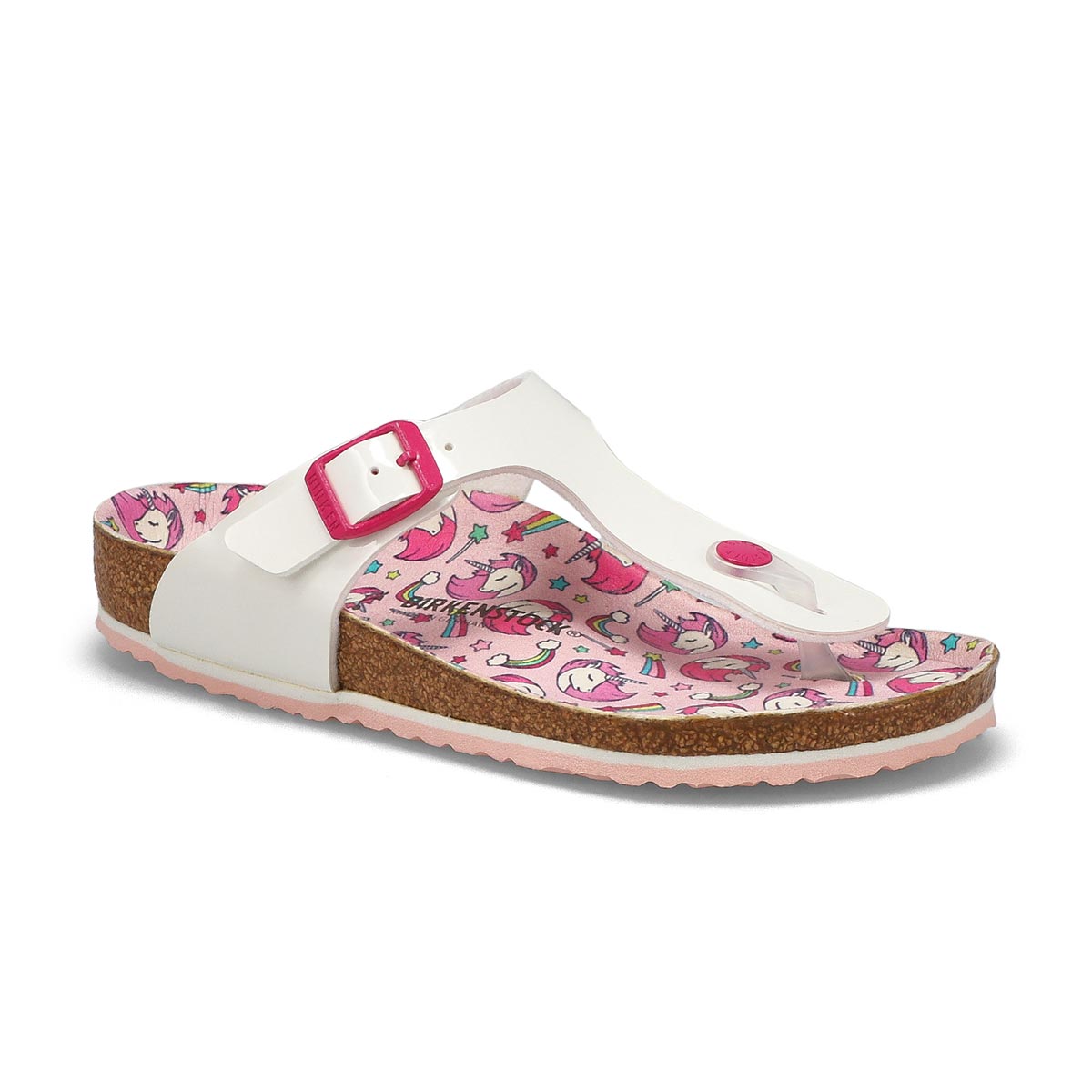 Girls' Gizeh Birko-Flor Patent Thong Narrow Sandal - Unicorn White