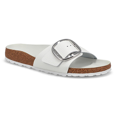 Lds Madrid Big Buckle Leather 1 Strap Narrow Sandal - White