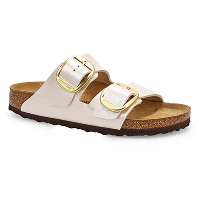 Sandale Arizona Big Buckle Birko-Flor à deux brides étroite pour femmes – Graceful Pearl White