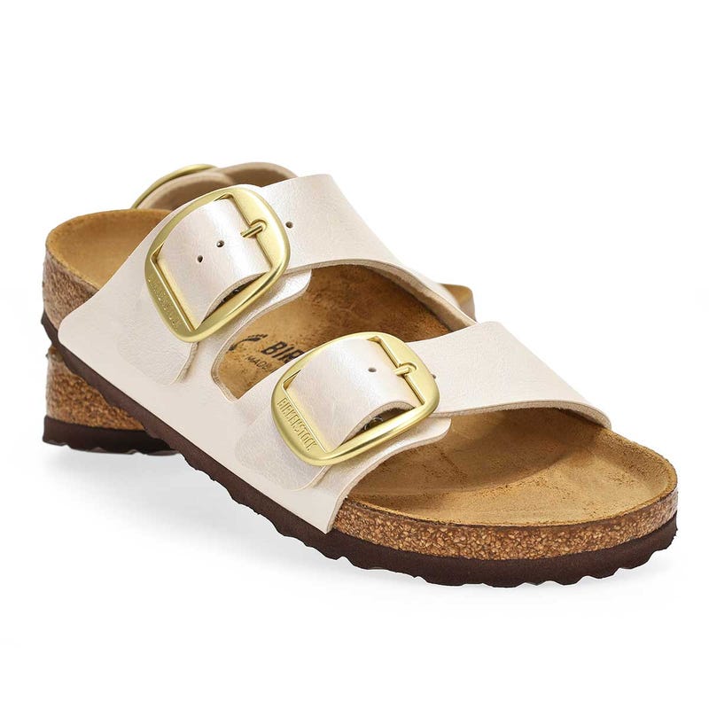 Women's Arizona Big Buckle Birko-Flor Two-Strap Narrow Sandal - Graceful Pearl White