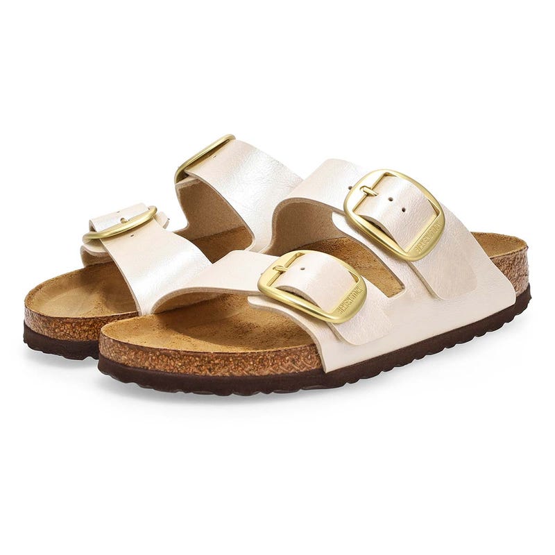 Women's Arizona Big Buckle Birko-Flor Two-Strap Narrow Sandal - Graceful Pearl White