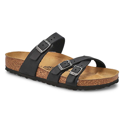 Lds Franca Oiled Leather Buckle Sandal - Black