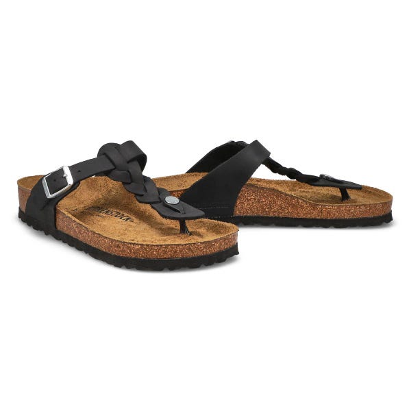 Women's Gizeh Braid Oiled Leather Thong Sandal - Black