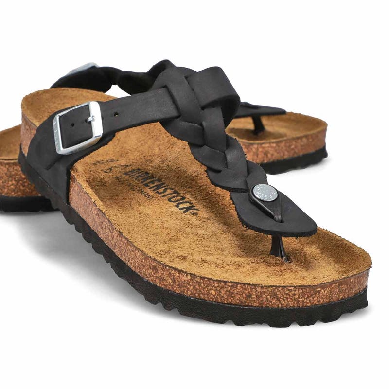 Women's Gizeh Braid Oiled Leather Thong Sandal - Black