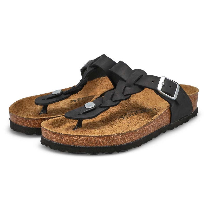 Women's Gizeh Braid Oiled Leather Thong Sandal - Black
