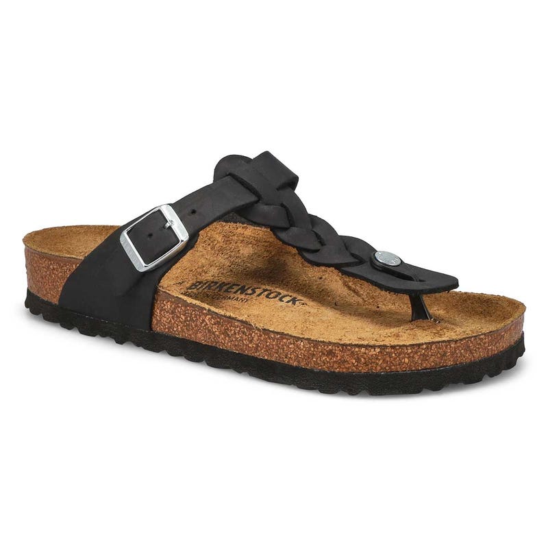 Women's Gizeh Braid Oiled Leather Thong Sandal - Black