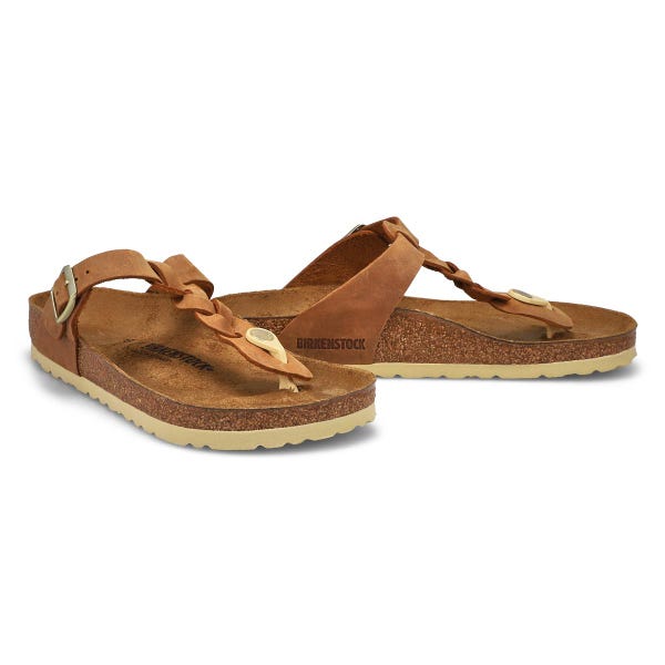 Women's Gizeh Braid Oiled Leather Thong Sandal - Congac