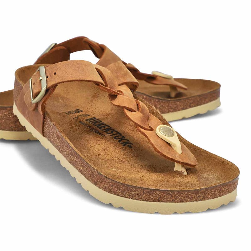 Women's Gizeh Braid Oiled Leather Thong Sandal - Congac