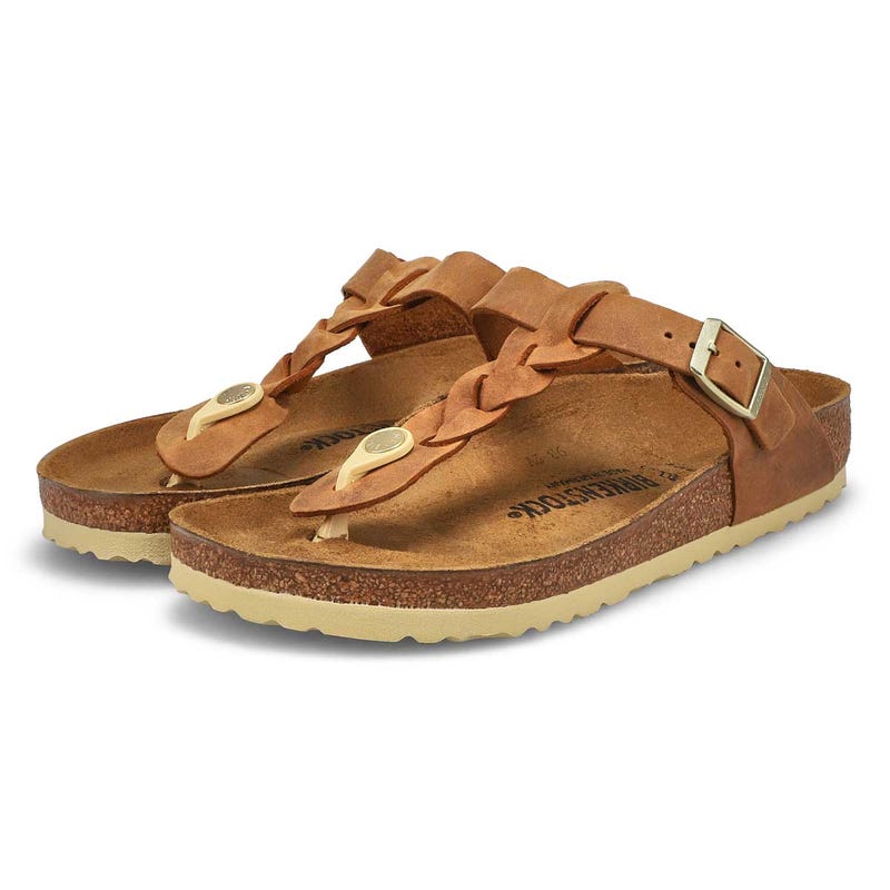 Women's Gizeh Braid Oiled Leather Thong Sandal - Congac