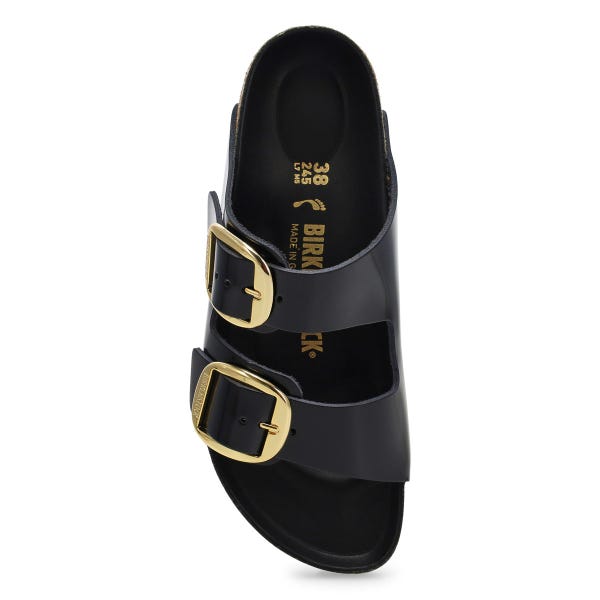 Women's Arizona Big Buckle 2 Strap Narrow Sandal -  High Shine Black
