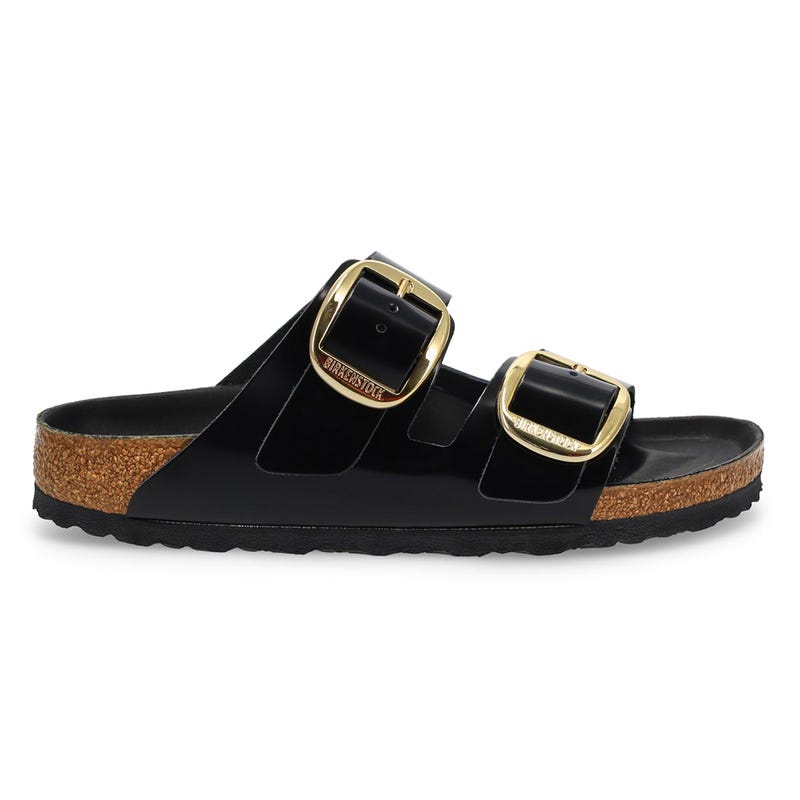 Women's Arizona Big Buckle 2 Strap Narrow Sandal -  High Shine Black