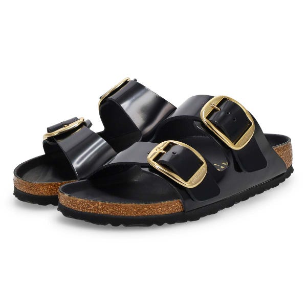 Women's Arizona Big Buckle 2 Strap Narrow Sandal -  High Shine Black