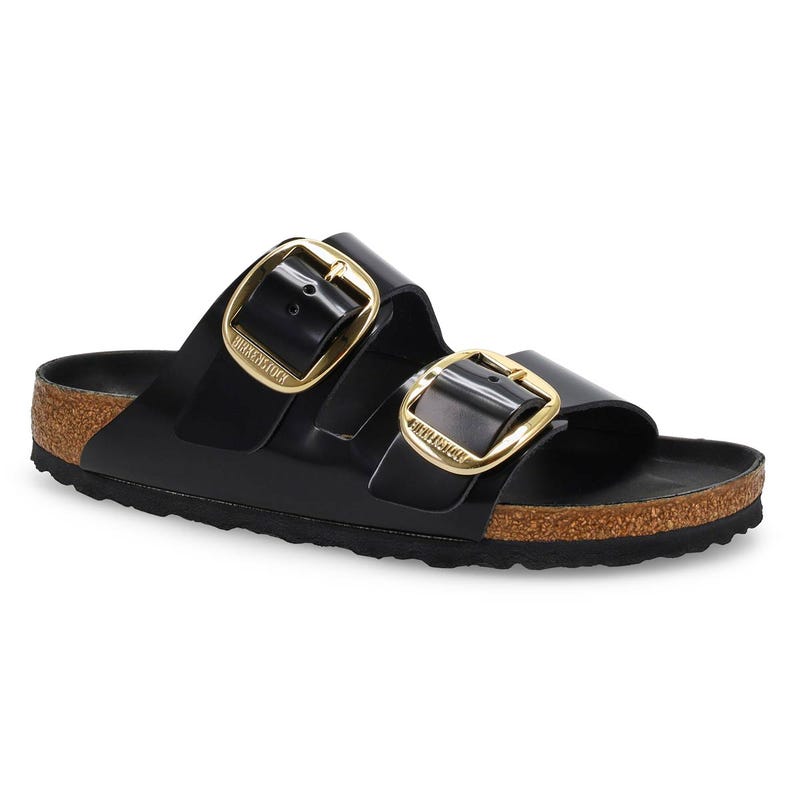 Women's Arizona Big Buckle 2 Strap Narrow Sandal -  High Shine Black