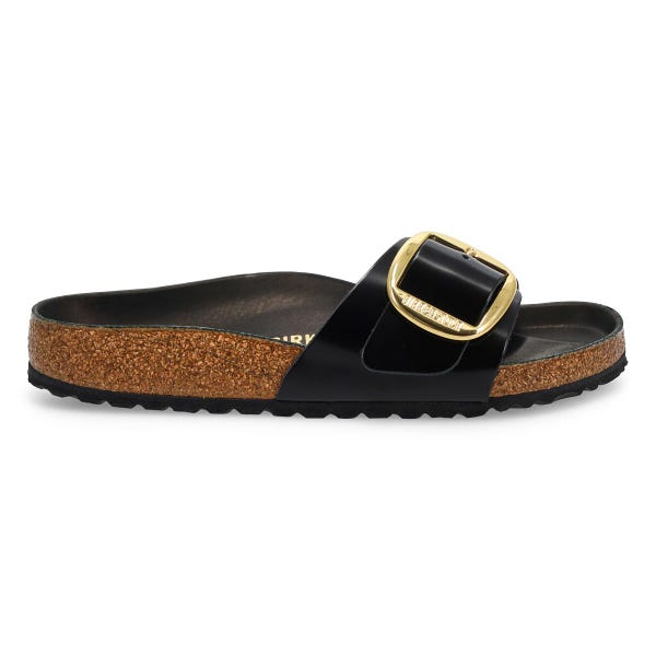 Women's  Madrid Big Buckle 1 Strap Sandal - High Shine Black
