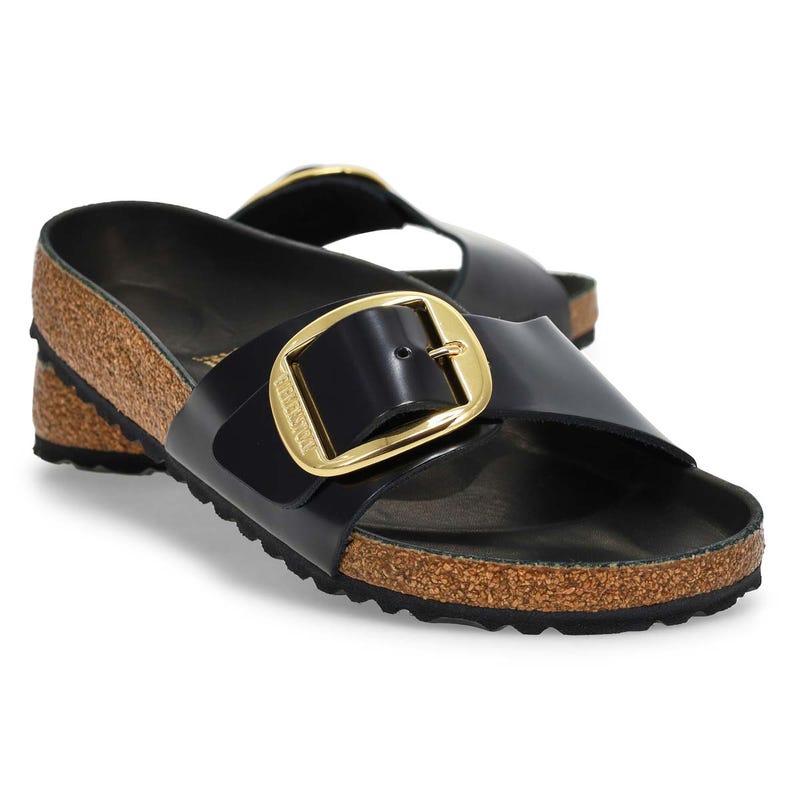 Women's  Madrid Big Buckle 1 Strap Sandal - High Shine Black