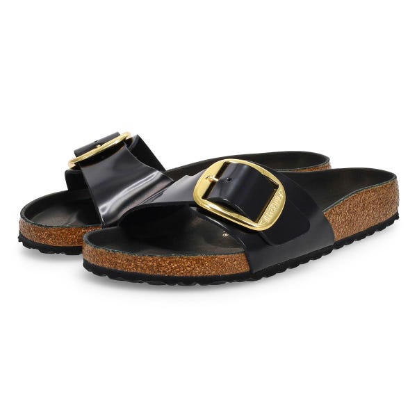 Women's  Madrid Big Buckle 1 Strap Sandal - High Shine Black