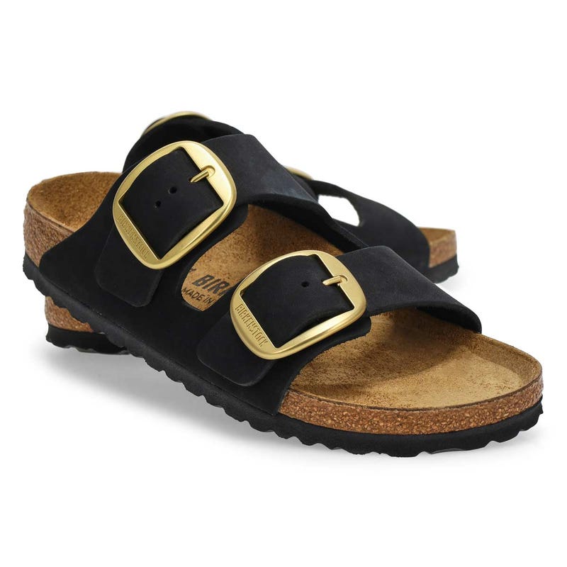 Women's  Arizona Big Buckle 2 Strap Narrow Sandal -  Black