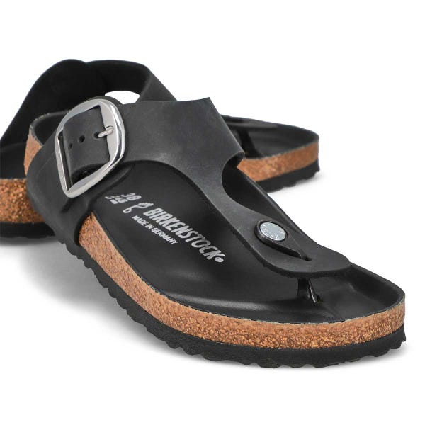 Tongs en cuir huilé à grosse boucle GIZEH BIG BUCKLE, cognac, femmes