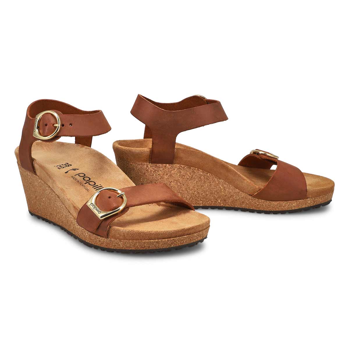 Women's Soley Narrow Leather Wedge Sandal - Cognac