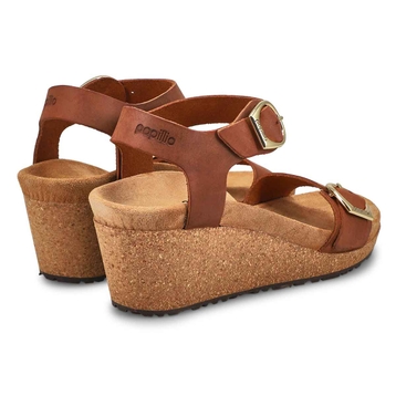Women's Soley Narrow Leather Wedge Sandal - Cognac