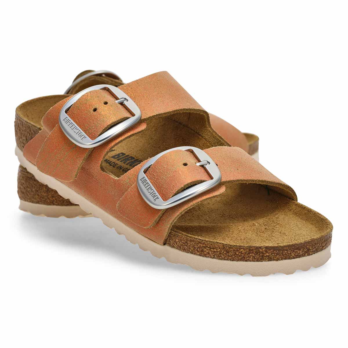 Women's  Arizona Big Buckle 2 Strap Narrow Sandal -  Washed Metallic Coral