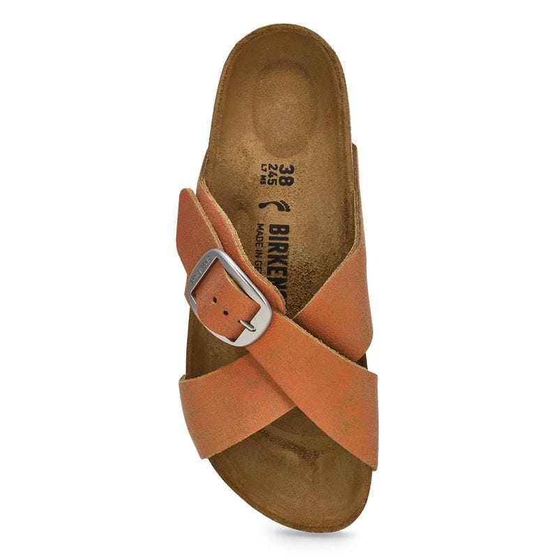 Women's Siena Big Buckle Cross Strap Narrow Sandal - Washed Metallic Coral
