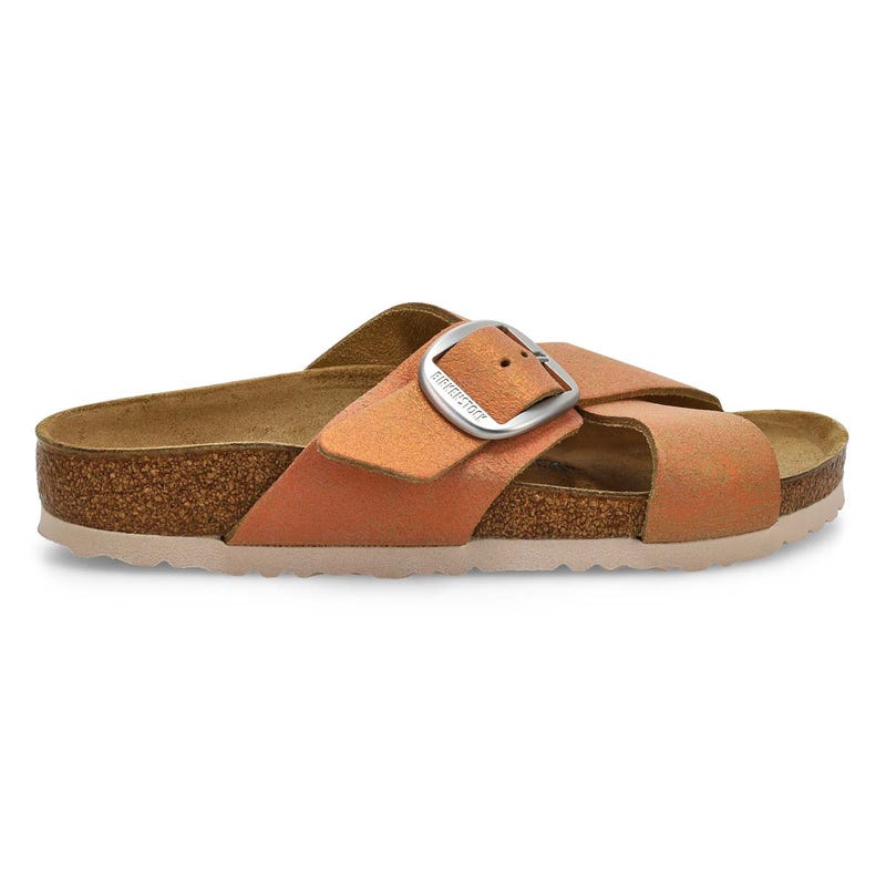 Women's Siena Big Buckle Cross Strap Narrow Sandal - Washed Metallic Coral