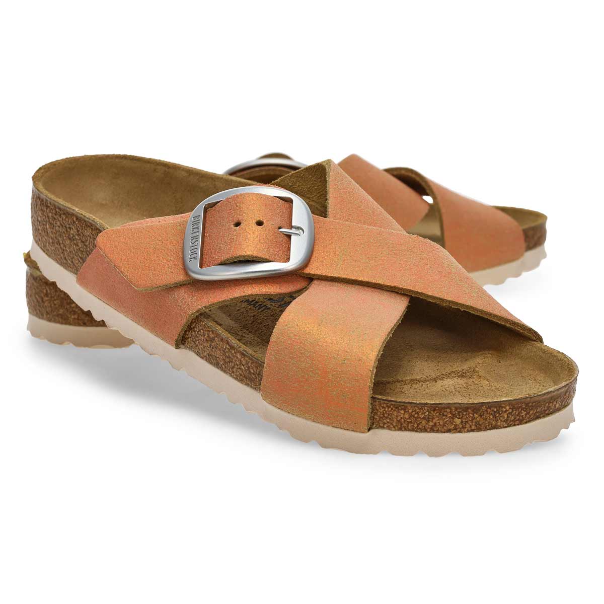 Women's Siena Big Buckle Cross Strap Narrow Sandal - Washed Metallic Coral